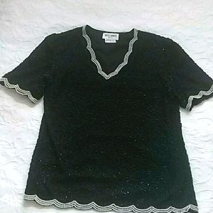 Fully beaded Black Silk Evening Top